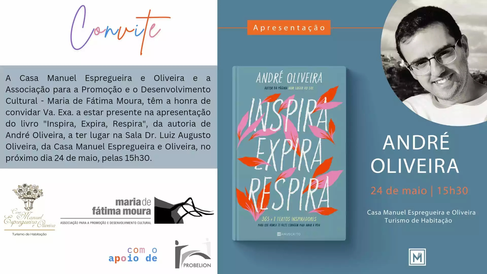 Apresentação do livro “Inspira, Expira, Respira” de André Oliveira