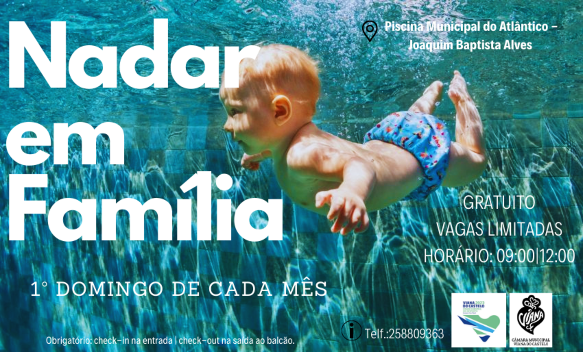 Piscina Municipal do Atlântico convida a “Nadar em Família” no primeiro domingo de cada mês