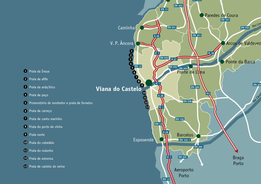 Mapa das praias de Viana do Castelo