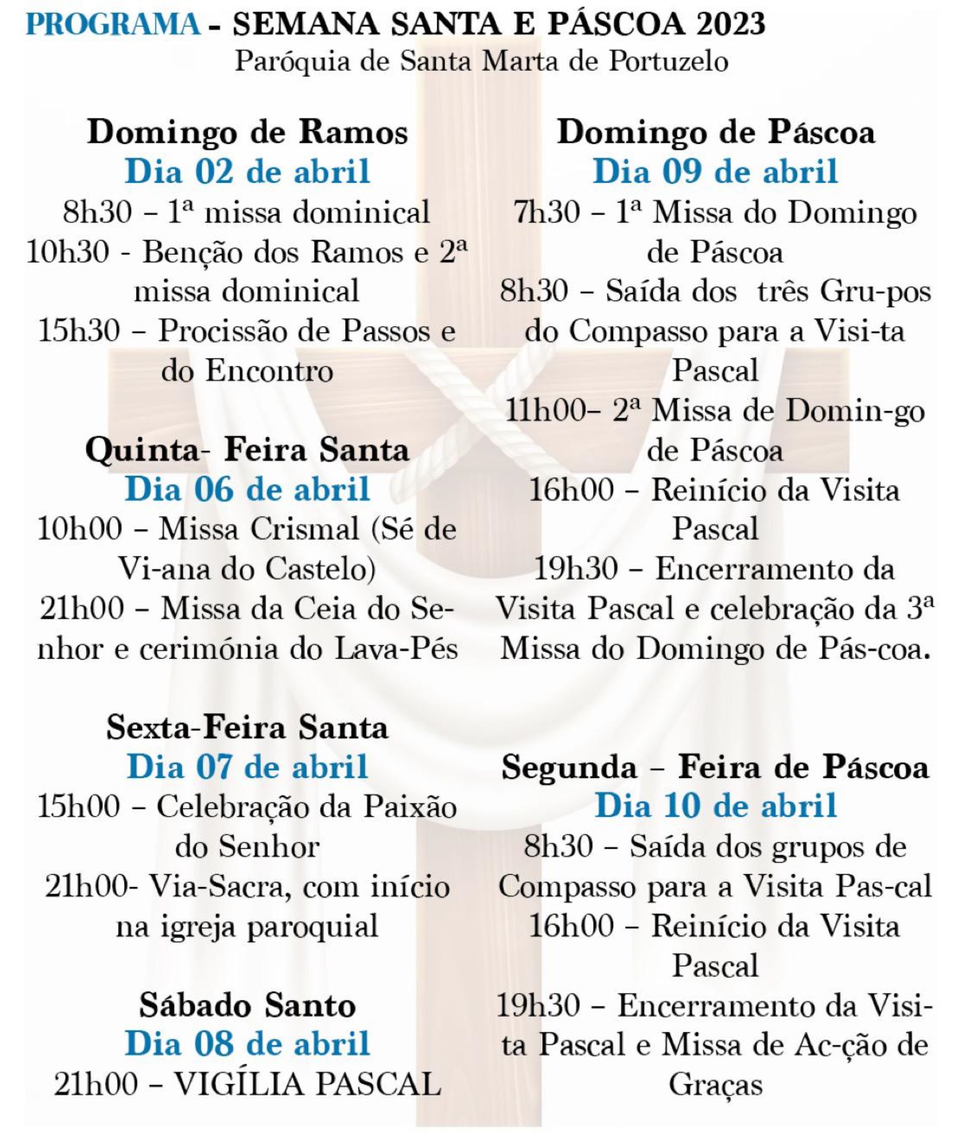Semana Santa e Páscoa 2023 em Santa Marta de Portuzelo