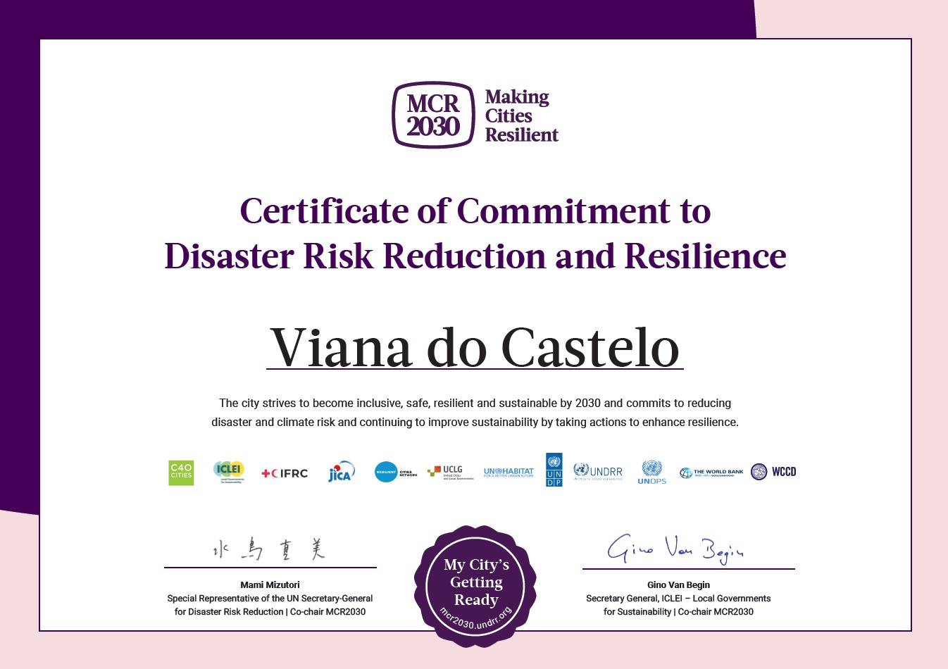 CERTIFICADO CIDADE RESILIENTE VIANA DO CASTELO